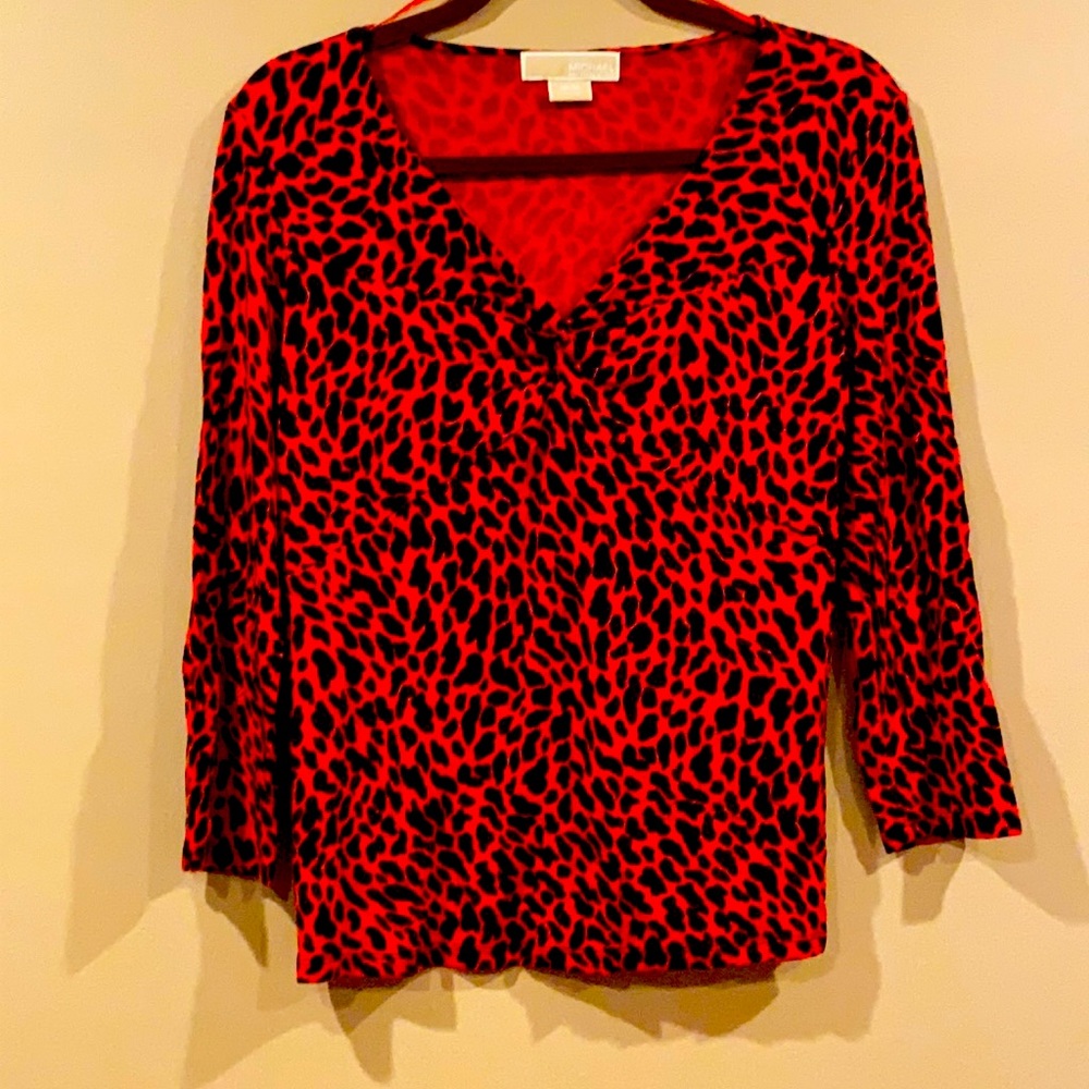 Michael Kors red leopard cinched top